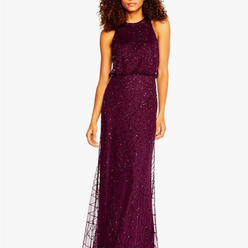 Adrianna Papell Halter Blouson Beaded Gown